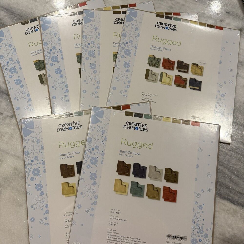 Creative Memories RUGGED 12x12” 6 Paper Packs Designer Prints & Tone On Tone